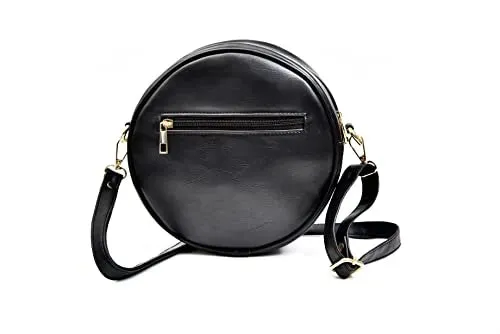Classy Leather Customized Chained Sling Bag Round   Men's Wallet - Black Royal Blue