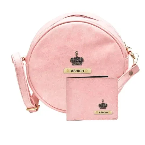 Classy Leather Customized Chained Sling Bag Round   Men's Wallet - Light Pink Light Pink