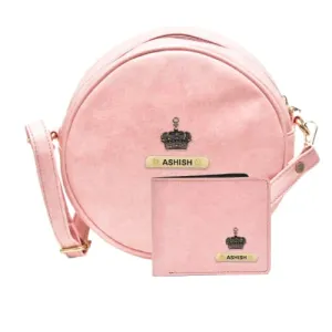 Classy Leather Customized Chained Sling Bag Round   Men's Wallet - Light Pink Light Pink
