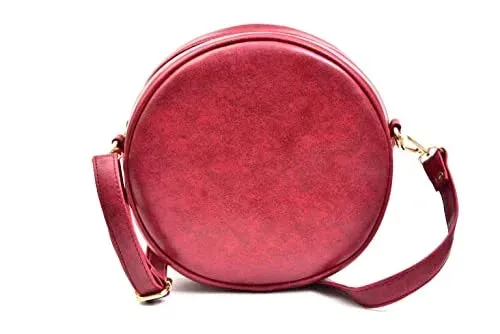 Classy Leather Customized Chained Sling Bag Round   Men's Wallet - Maroon Black