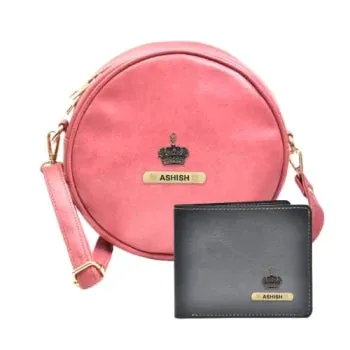 Classy Leather Customized Chained Sling Bag Round   Men's Wallet - Maroon Black