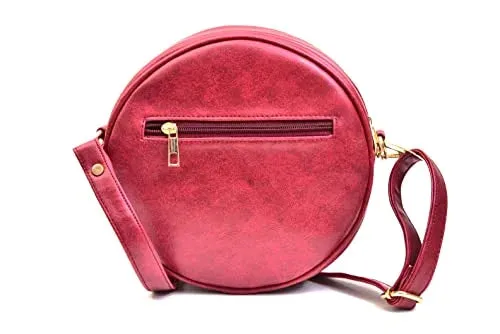Classy Leather Customized Chained Sling Bag Round   Men's Wallet - Maroon Black