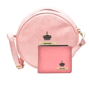 Classy Leather Customized Chained Sling Bag Round   Men's Wallet - Peach Peach