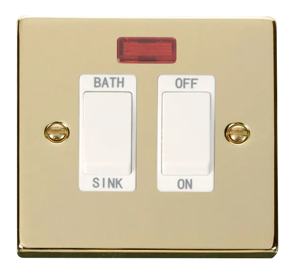 Click Deco VPBR024WH Victorian 20A DP Sink/Bath Plate Switch   Neon - Polished Brass (White)
