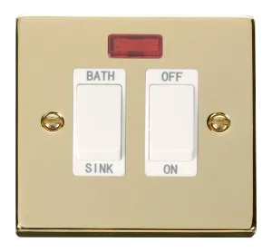 Click Deco VPBR024WH Victorian 20A DP Sink/Bath Plate Switch   Neon - Polished Brass (White)