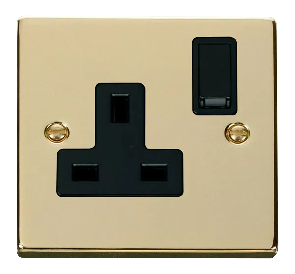 Click Deco VPBR035BK Victorian 13A 1G DP Switched Socket - Polished Brass (Black)