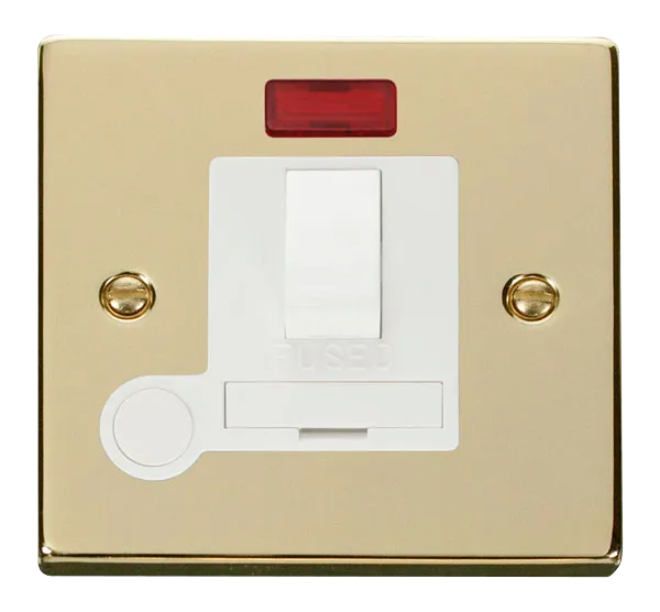 Click Deco VPBR052WH Victorian 13A DP Switched Fused Spur   Neon   Flex Outlet - Polished Brass (White)