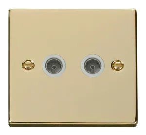 Click Deco VPBR066WH Victorian Twin Co-Axial Outlet (Non-Isolated) - Polished Brass (White)