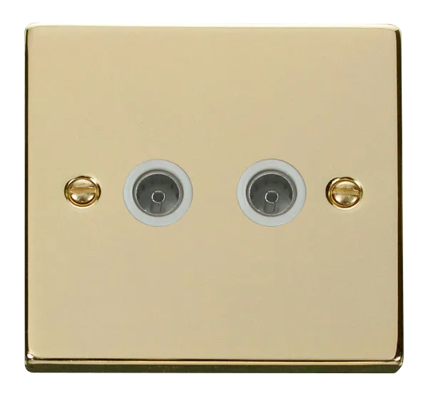 Click Deco VPBR066WH Victorian Twin Co-Axial Outlet (Non-Isolated) - Polished Brass (White)