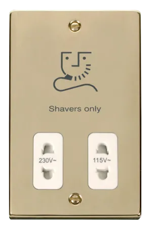 Click Deco VPBR100WH Victorian 115V/230V Dual Voltage Shaver Socket - Polished Brass (White)