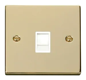 Click Deco VPBR115WH Victorian Single RJ11 (Irish/US) Outlet - Polished Brass (White)