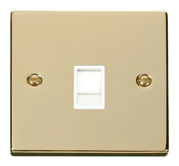 Click Deco VPBR115WH Victorian Single RJ11 (Irish/US) Outlet - Polished Brass (White)