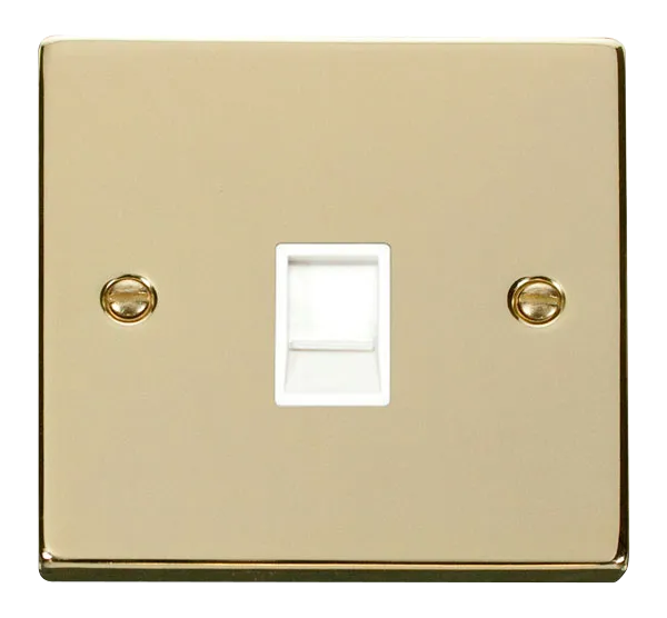 Click Deco VPBR117WH Victorian Single RJ45 Outlet - Polished Brass (White)