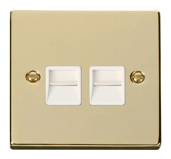 Click Deco VPBR126WH Victorian Twin Secondary Telephone Outlet - Polished Brass (White)