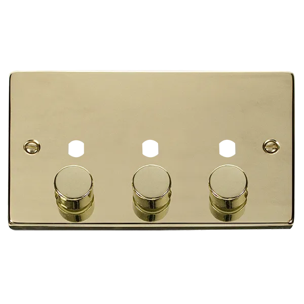 Click Deco VPBR153PL Victorian 3G Unfurnished Dimmer Plate & Knobs (1200W Max) - Polished Brass