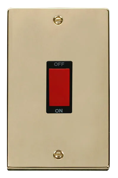 Click Deco VPBR202BK Victorian 45A 2G Double Pole Switch (Vertical) - Polished Brass (Black)