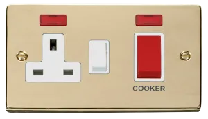 Click Deco VPBR205WH Victorian 45A 2G DP Switch   13A DP Switched Socket   Neon - Polished Brass (White)