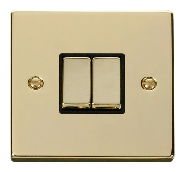 Click Deco VPBR412BK Victorian 10AX Ingot 2-Gang 2-Way Plate Switch - Polished Brass (Black)