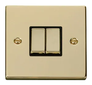 Click Deco VPBR412BK Victorian 10AX Ingot 2-Gang 2-Way Plate Switch - Polished Brass (Black)