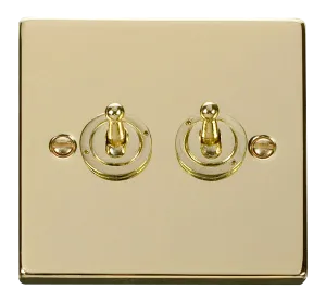 Click Deco VPBR422 Victorian 10AX 2-Gang 2-Way Toggle Plate Switch - Polished Brass