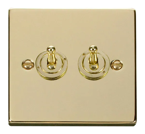 Click Deco VPBR422 Victorian 10AX 2-Gang 2-Way Toggle Plate Switch - Polished Brass