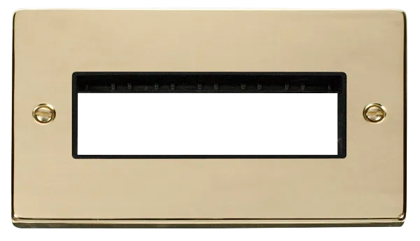 Click Deco VPBR426BK Victorian 2G MiniGrid Unfurnished Front Plate (6 In-Line) - Polished Brass (Black)