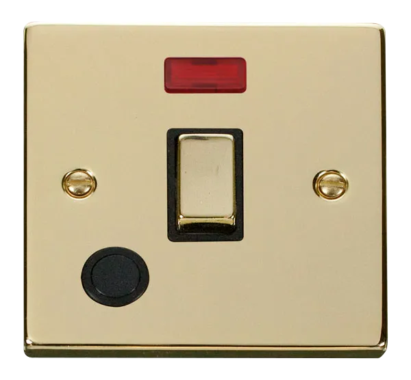 Click Deco VPBR523BK Victorian 20A Ingot DP Switch   Neon   Flex Outlet - Polished Brass (Black)