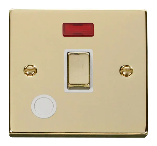 Click Deco VPBR523WH Victorian 20A Ingot DP Switch   Neon   Flex Outlet - Polished Brass (White)