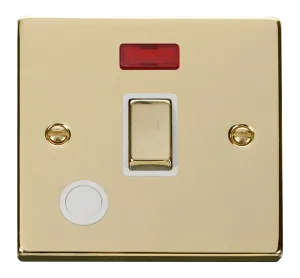 Click Deco VPBR523WH Victorian 20A Ingot DP Switch   Neon   Flex Outlet - Polished Brass (White)