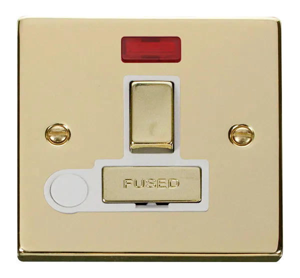 Click Deco VPBR552WH Victorian 13A Ingot DP Switched Fused Spur   Neon   Flex Outlet - Polished Brass (White)