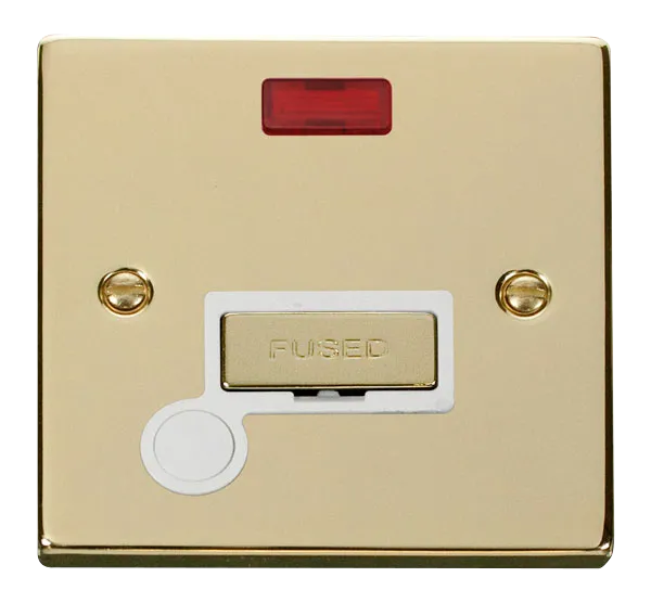 Click Deco VPBR553WH Victorian 13A Ingot Fused Spur   Neon   Flex Outlet - Polished Brass (White)