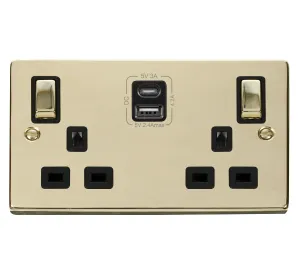 Click Deco VPBR586BK Victorian 13A Ingot 2G Switched Socket   Type A&C USB - Polished Brass (Black)