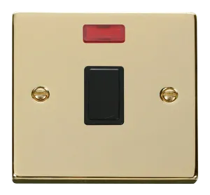 Click Deco VPBR623BK Victorian 20A DP Switch   Neon - Polished Brass (Black)