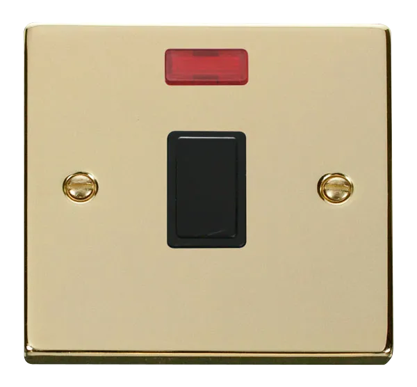 Click Deco VPBR623BK Victorian 20A DP Switch   Neon - Polished Brass (Black)