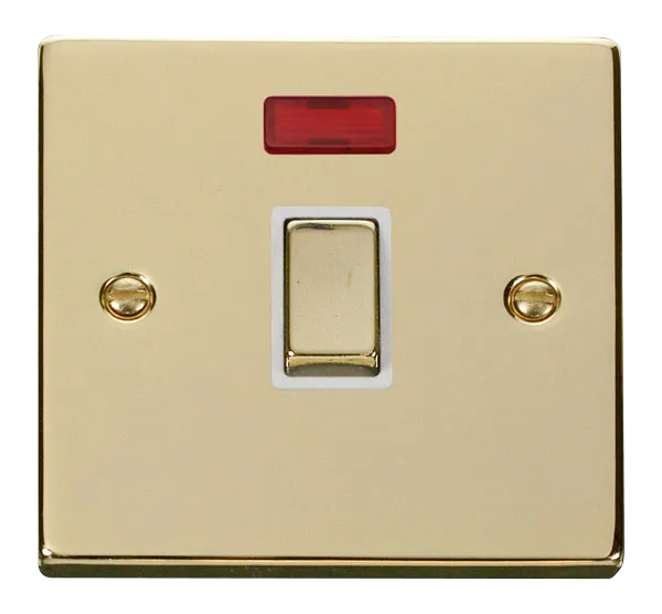 Click Deco VPBR723WH Victorian 20A Ingot DP Switch   Neon - Polished Brass (White)
