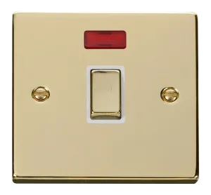 Click Deco VPBR723WH Victorian 20A Ingot DP Switch   Neon - Polished Brass (White)