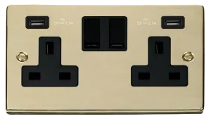 Click Deco VPBR780BK Victorian 13A 2G Switched Socket   2x2.1A USB - Polished Brass (Black)