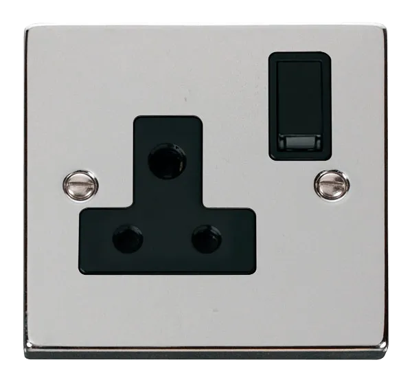 Click Deco VPCH034BK Victorian 15A Round Pin Socket Outlet - Polished Chrome (Black)