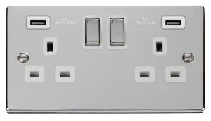 Click Deco VPCH580WH Victorian 13A Ingot 2G Switched Socket   2x2.1A USB - Polished Chrome (White)