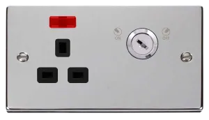 Click Deco VPCH655BK Victorian 13A Ingot 1G DP Key Lockable Switched Socket   Neon - Polished Chrome (Black)