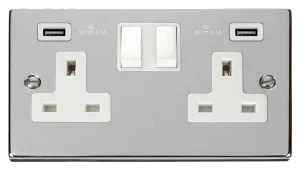 Click Deco VPCH780WH Victorian 13A 2G Switched Socket   2x2.1A USB - Polished Chrome (White)