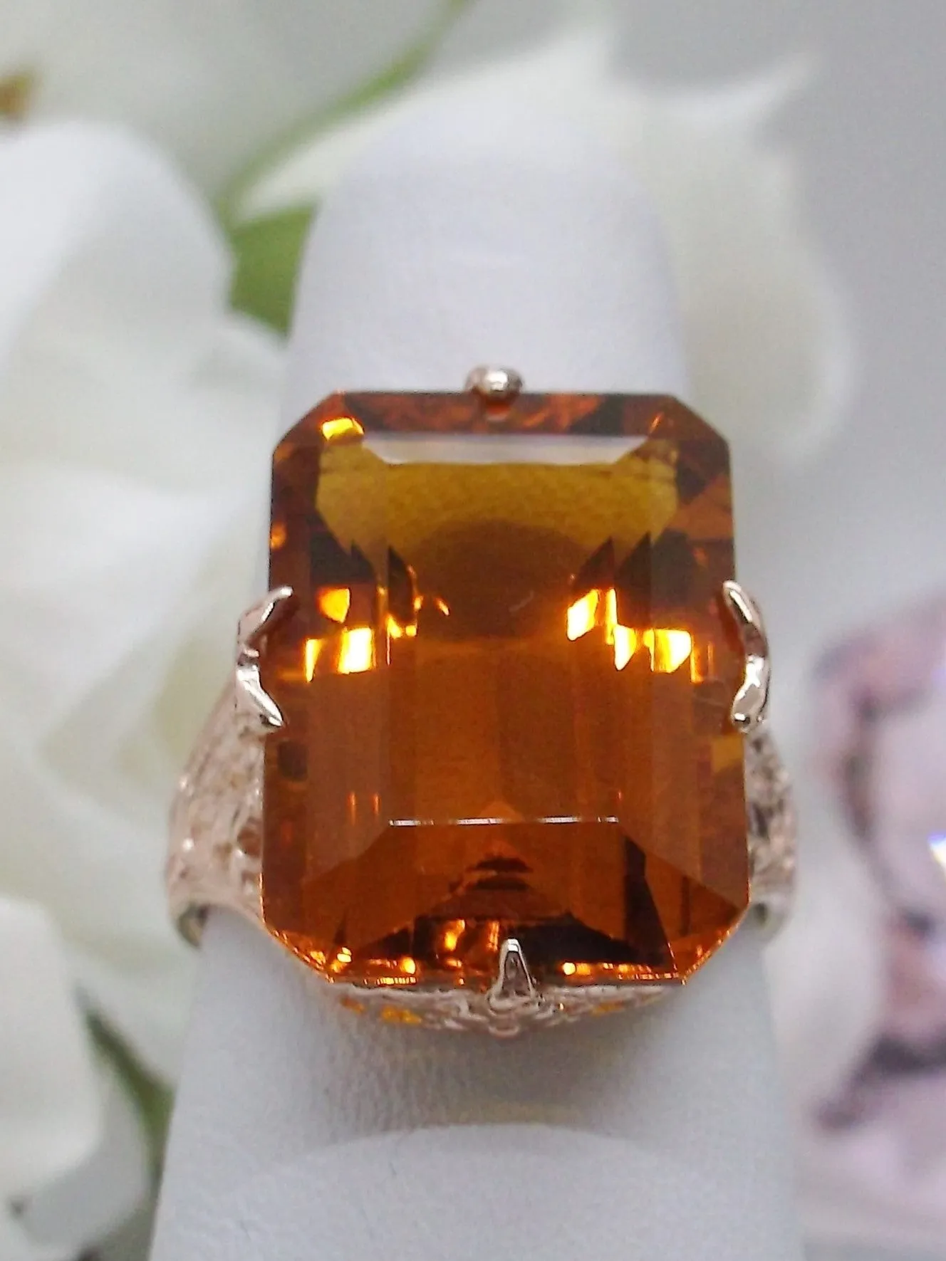 Cognac Citrine Ring, Rose Gold plated Vintage Jewelry #D202
