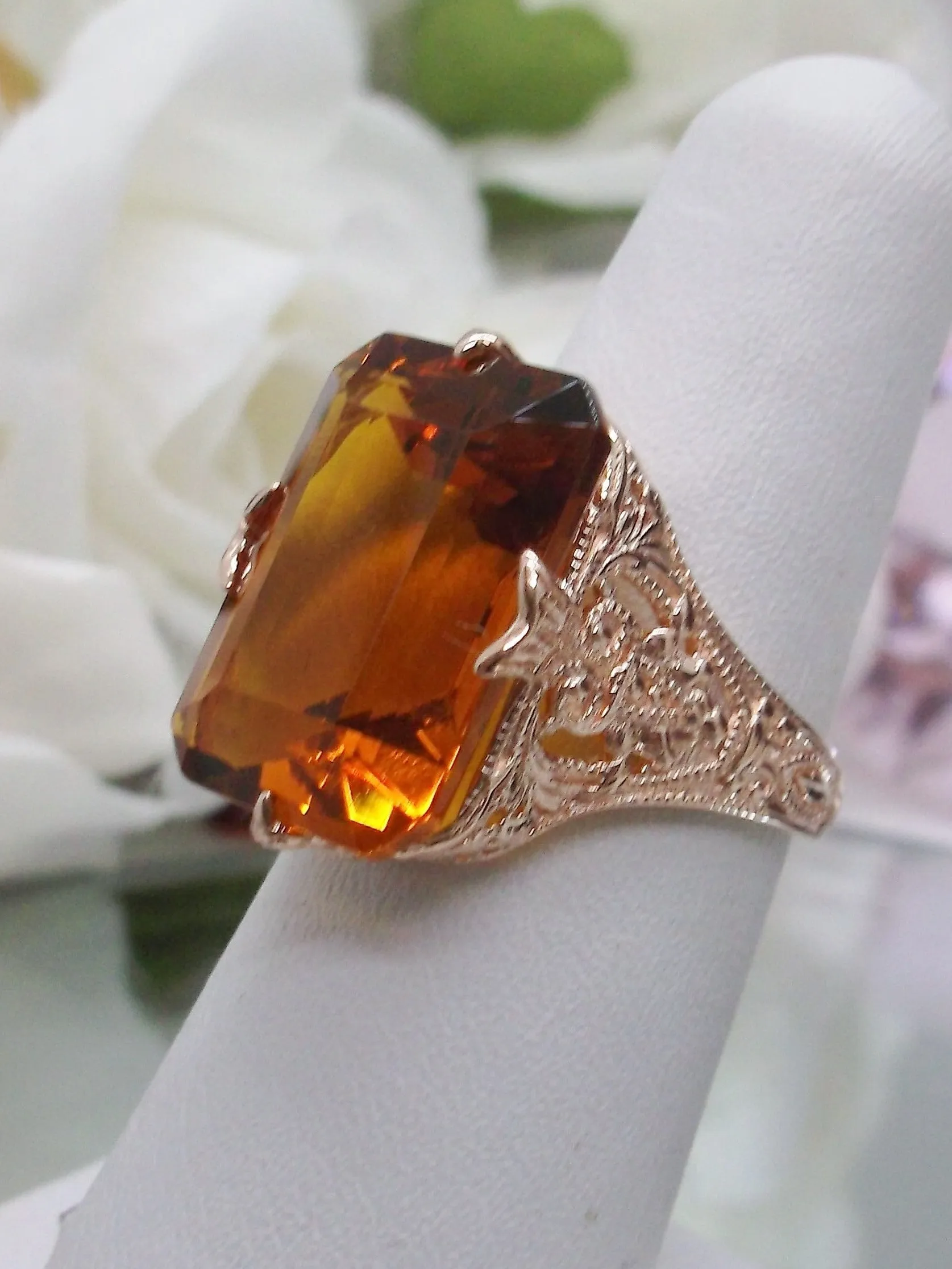 Cognac Citrine Ring, Rose Gold plated Vintage Jewelry #D202
