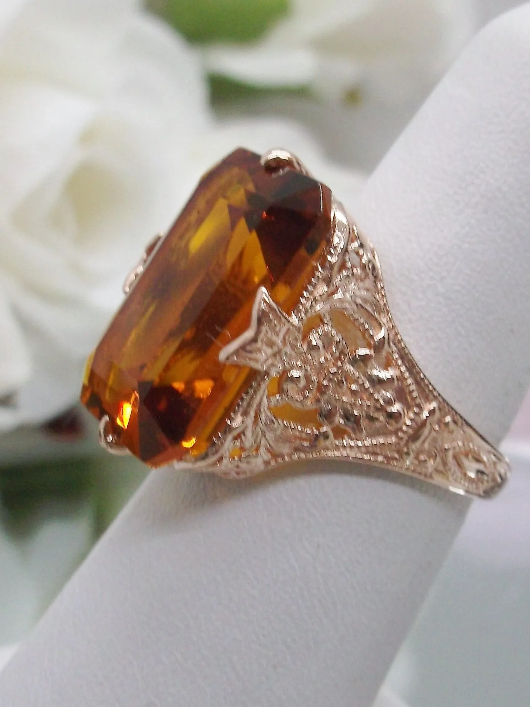 Cognac Citrine Ring, Rose Gold plated Vintage Jewelry #D202