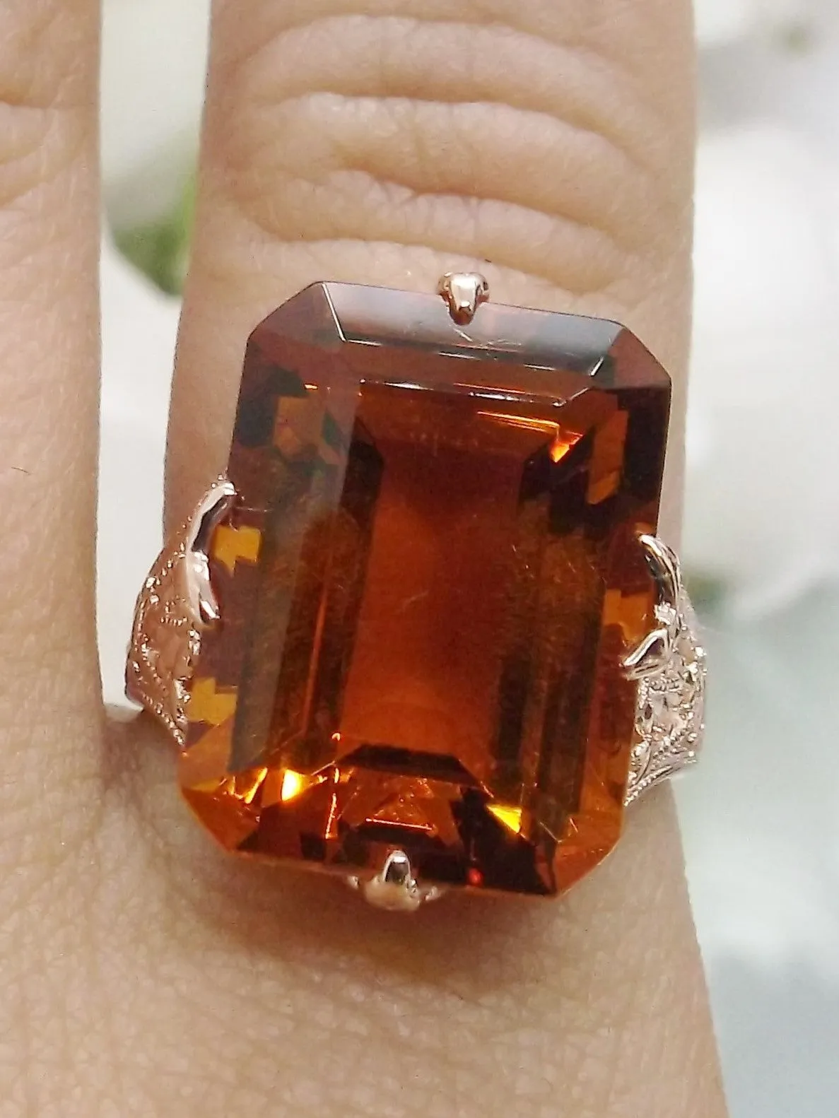 Cognac Citrine Ring, Rose Gold plated Vintage Jewelry #D202