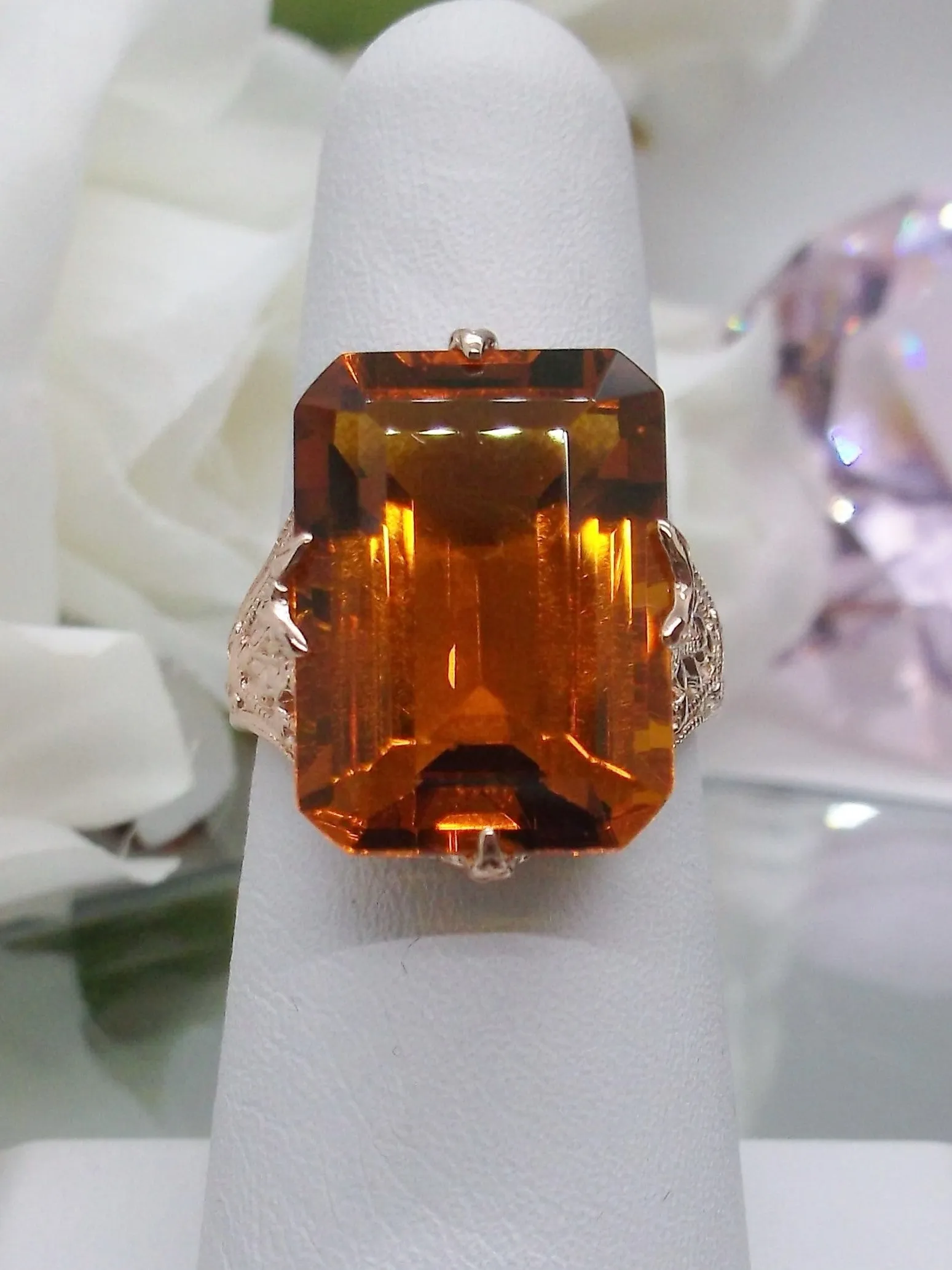 Cognac Citrine Ring, Rose Gold plated Vintage Jewelry #D202