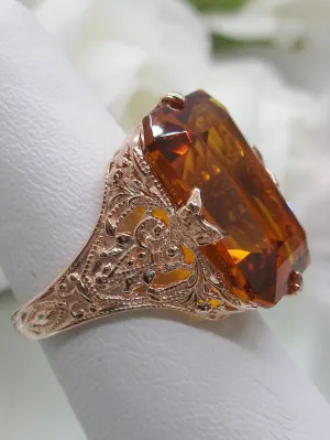 Cognac Citrine Ring, Rose Gold plated Vintage Jewelry #D202