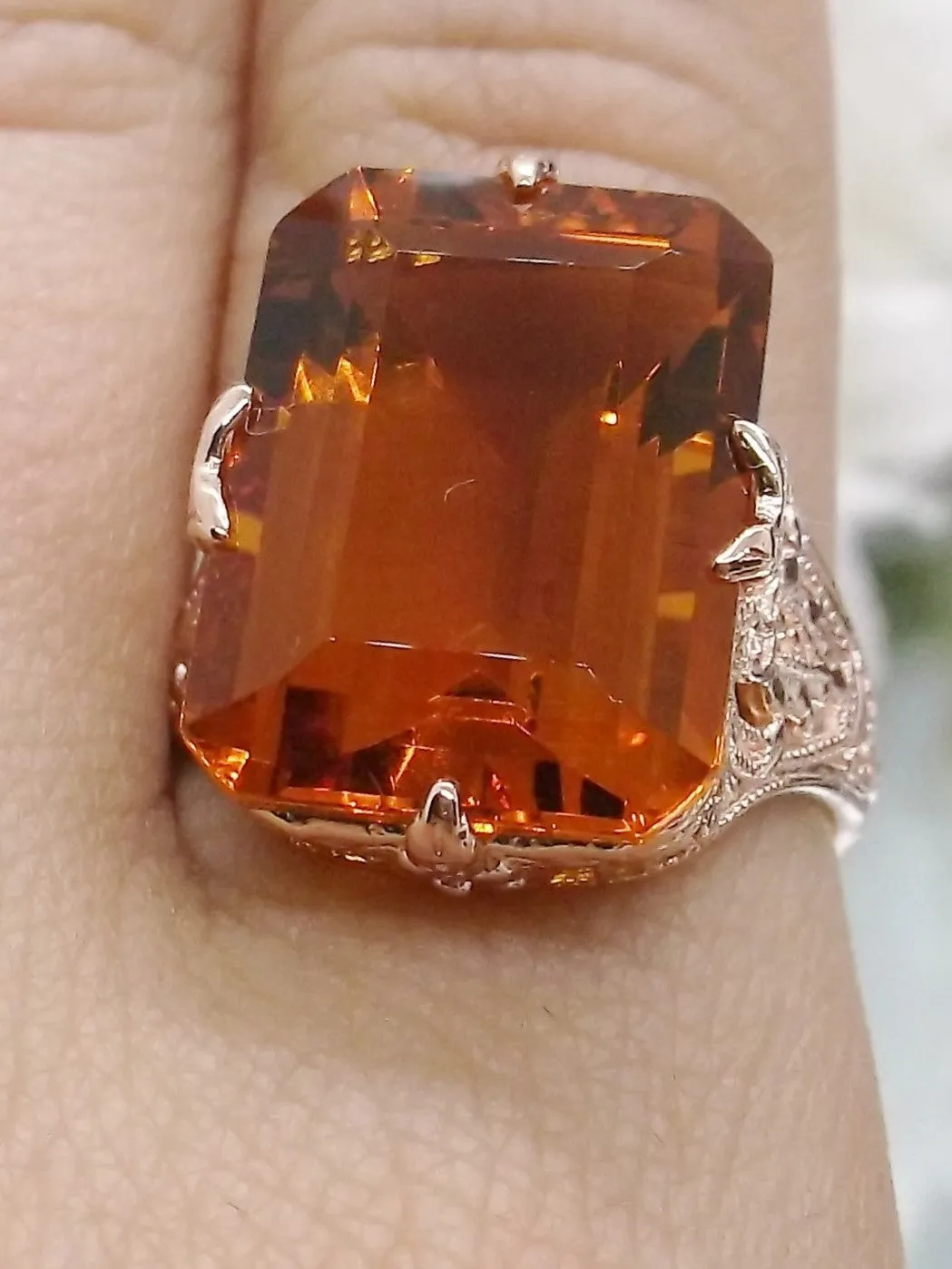 Cognac Citrine Ring, Rose Gold plated Vintage Jewelry #D202