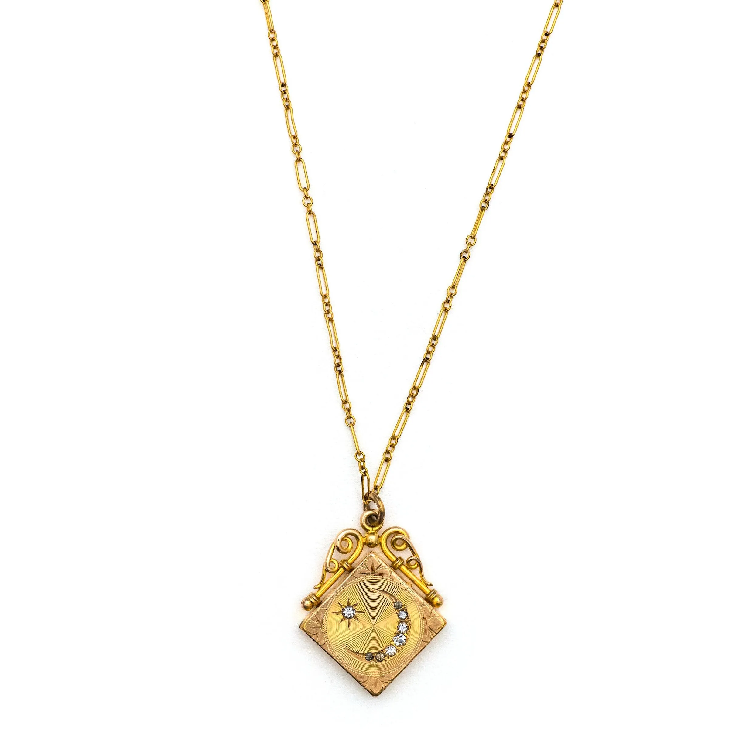 Crescent Moon & Star Square Locket