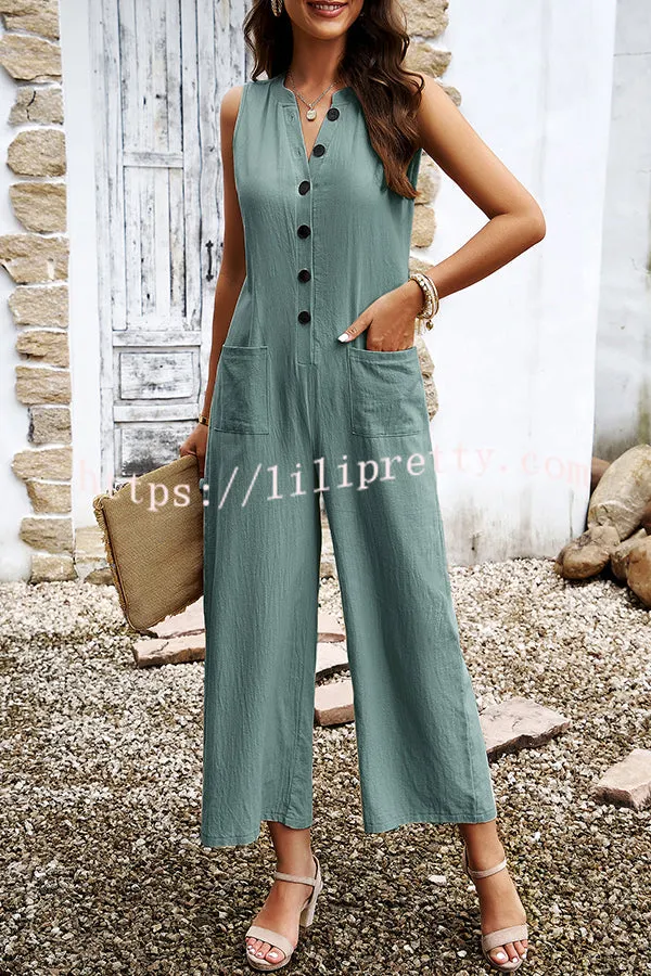Elegant Buttoned Solid Color Pocket Jumpsuit